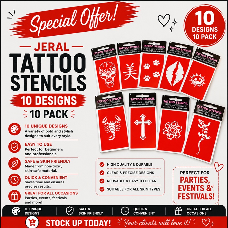 Tattoo Stencils - 10 Designs 10pk