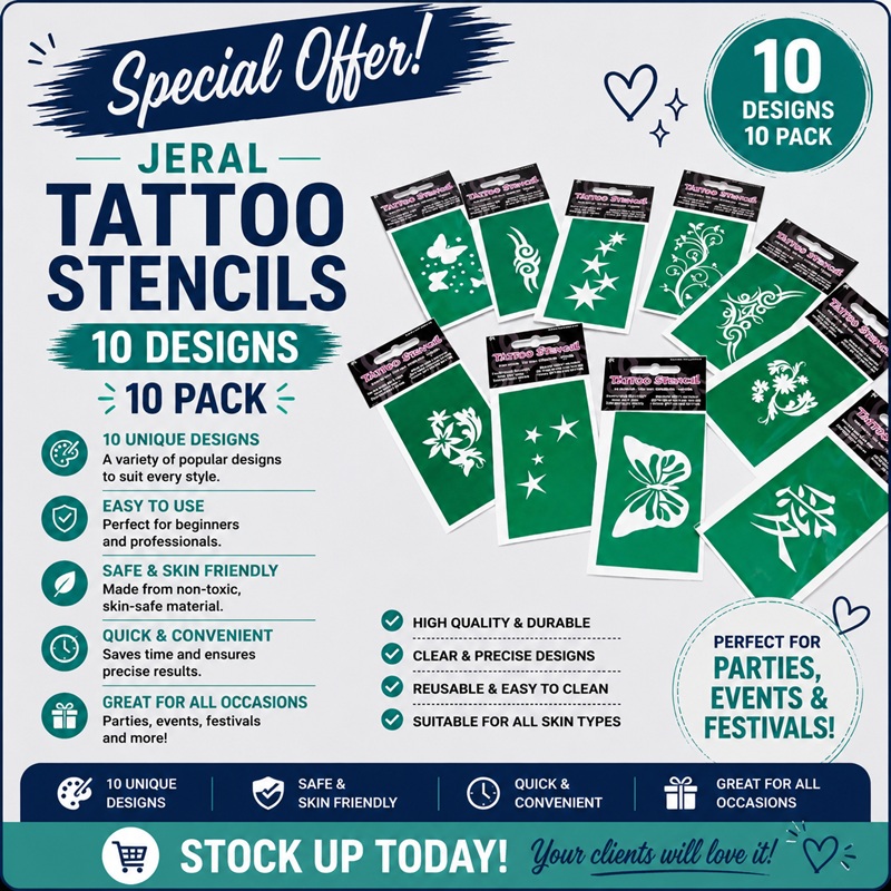 Tattoo Stencils - 10 Designs 10pk