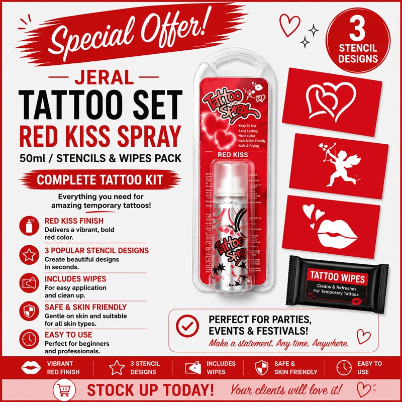 Tattoo Set Red Kiss Spray 50ml/Stencils & Wipes Pa