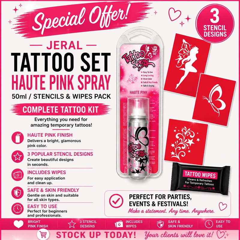 Tattoo Set Haute Pink Spray 50ml/Stencils & Wipes
