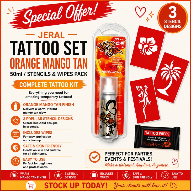 Tattoo Set Orange Mango Tan Spray 50ml/Stencils &