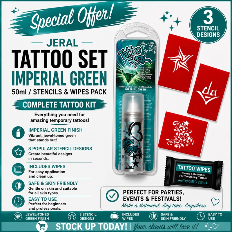 Tattoo Set Imperial Green Spray 50ml/Stencils & Wipes