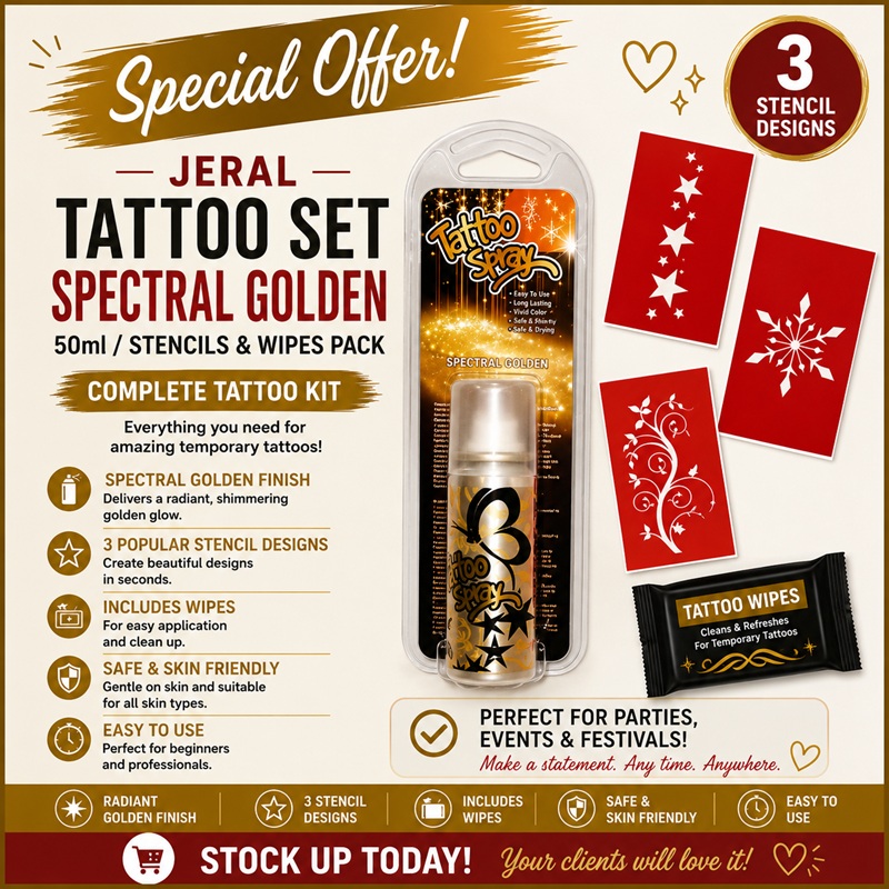 Tattoo Set Spectral Golden Spray 50ml/Stencils & Wipes