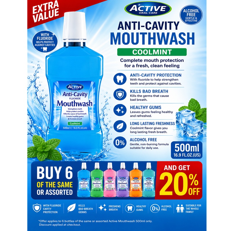 B/F Active Mouth Wash Coolmint 500ml  buy 6 of the same or assorted and get 20% off