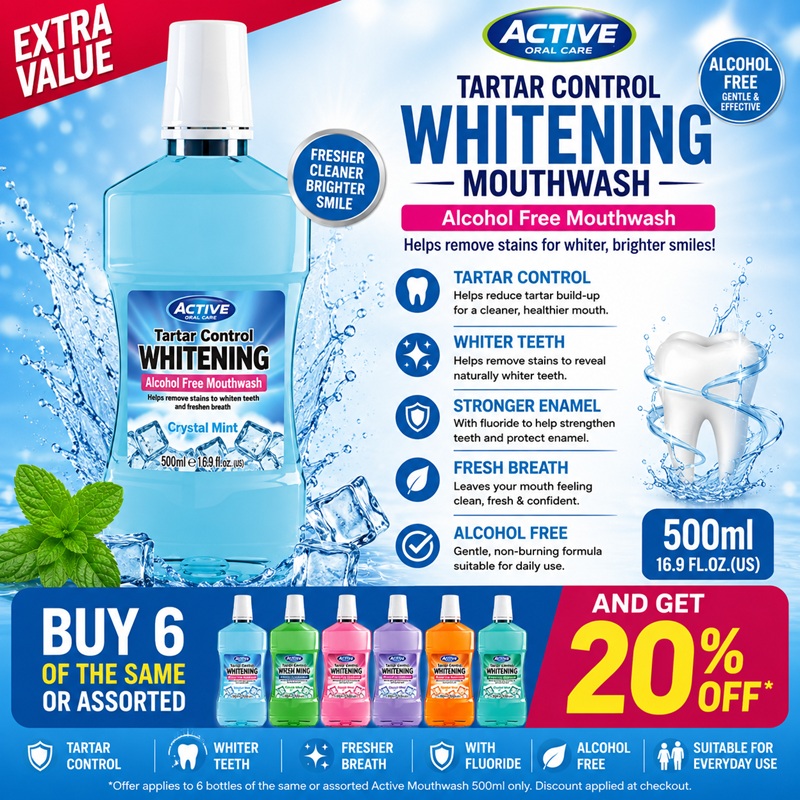 B/F Active Mouth Wash T.C Whitening 500ml  buy 6 of the same or assorted and get 20% off
