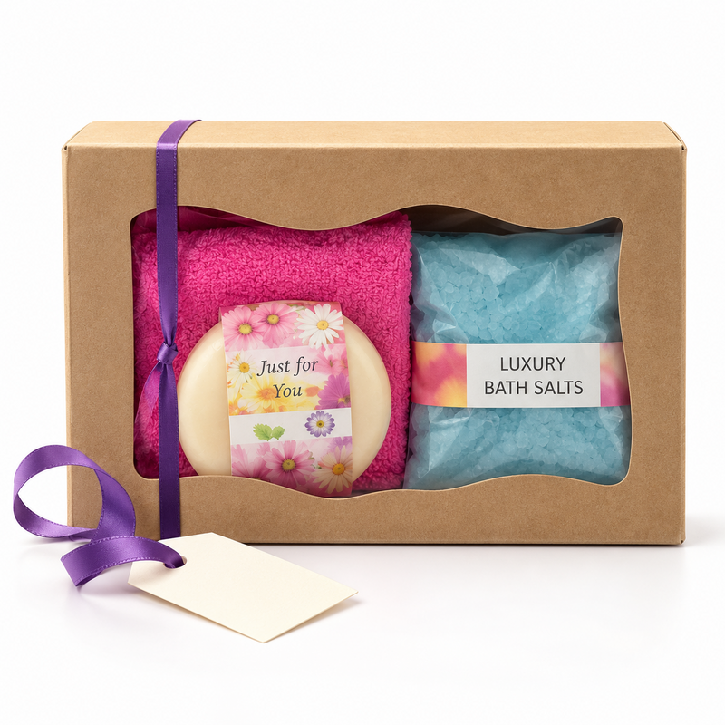 Gift Set Bath Facecloth Handmade Soap Bath Salts 100ml