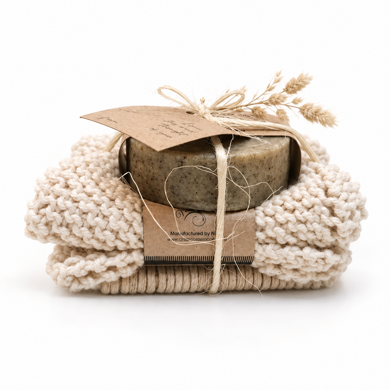 Gift Set Bath Handmade Soap and Natural Facecloth