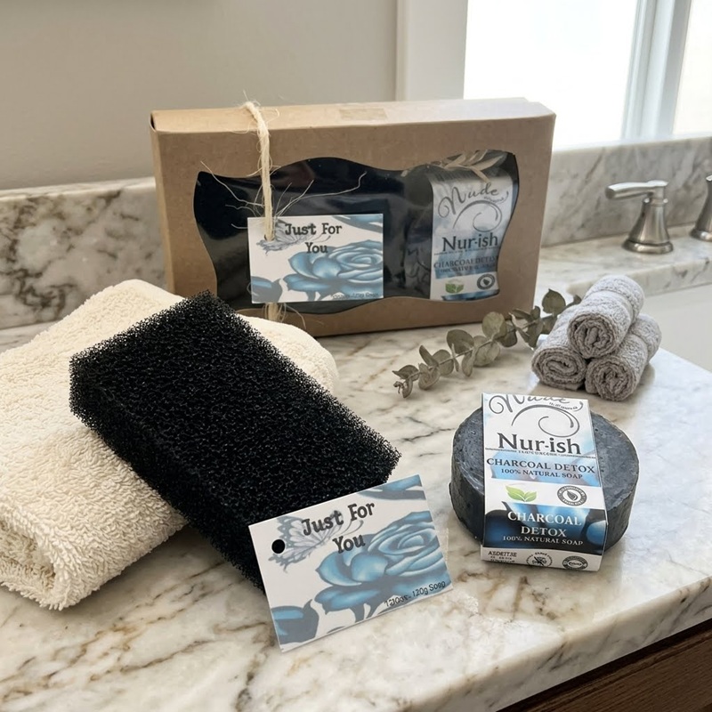 Gift Set Bath Sponge Black & Hand Made Soap 120g