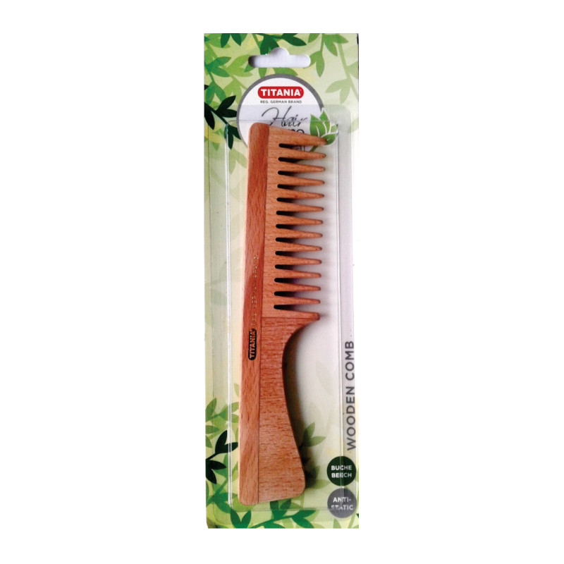 Titania Beech Wooden Comb with Handle Antistatic 1