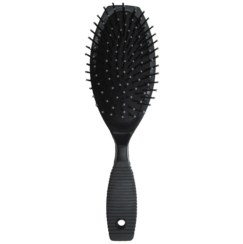Brush Hair Cushion Oval Rubber Handle Black 215mm