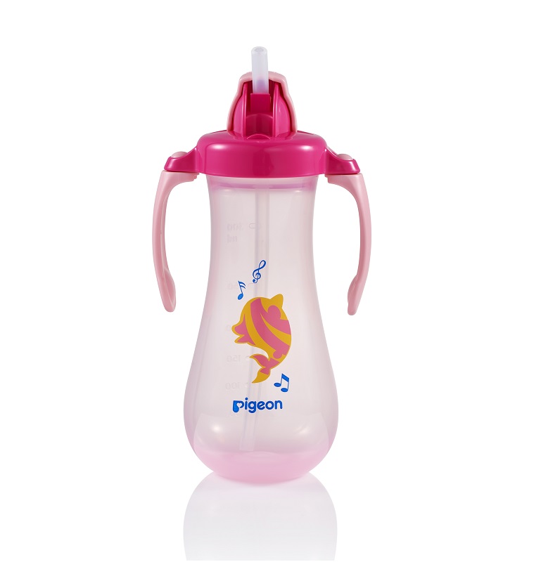 Pigeon Drinking Tall Straw Bottle Pink