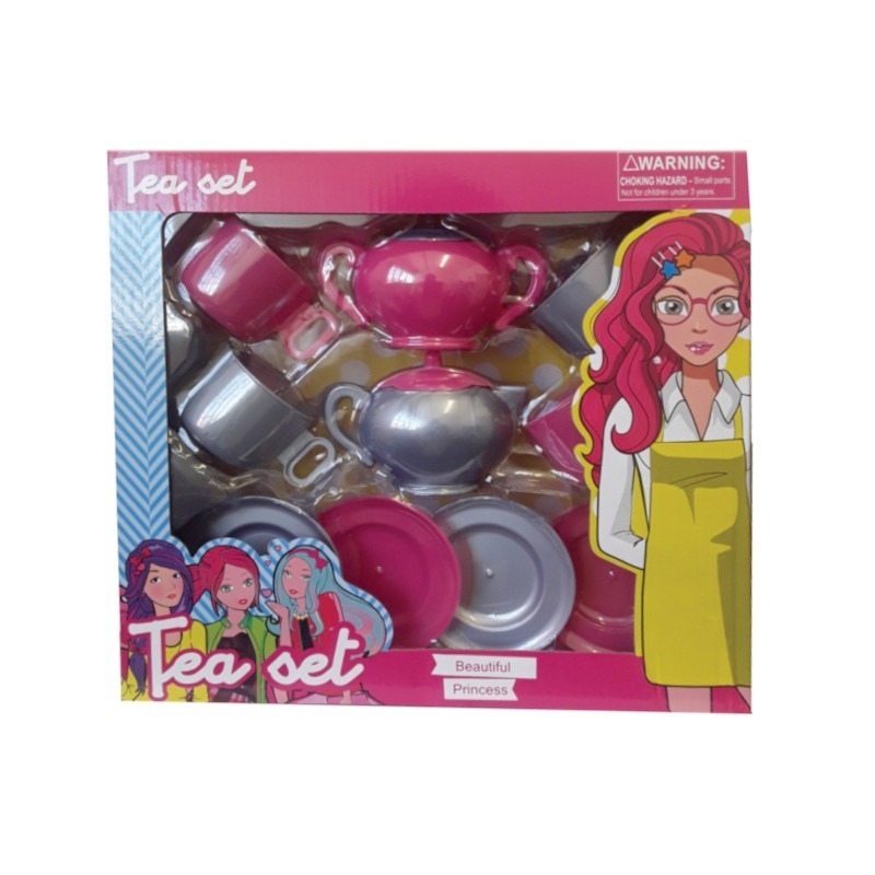 Toy Tea Set Pink /Silver Plastic