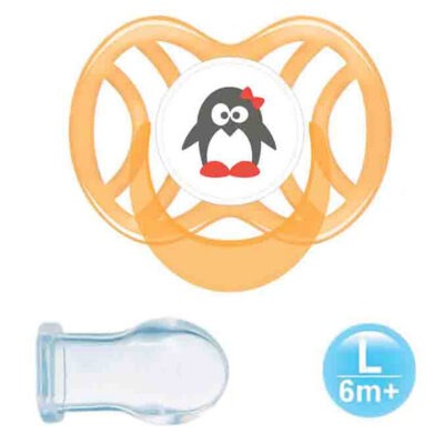 Pacifiers Soother with Orthodontic Silicone Teat  Green 6+ - Symmetric Orange