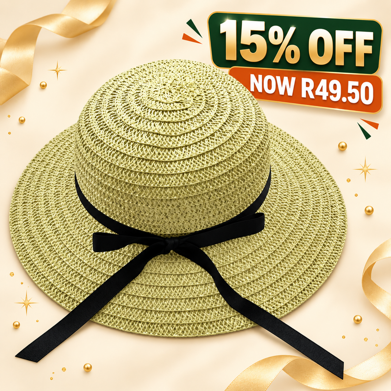 Ladies Summer Straw Hat With Black Ribbon