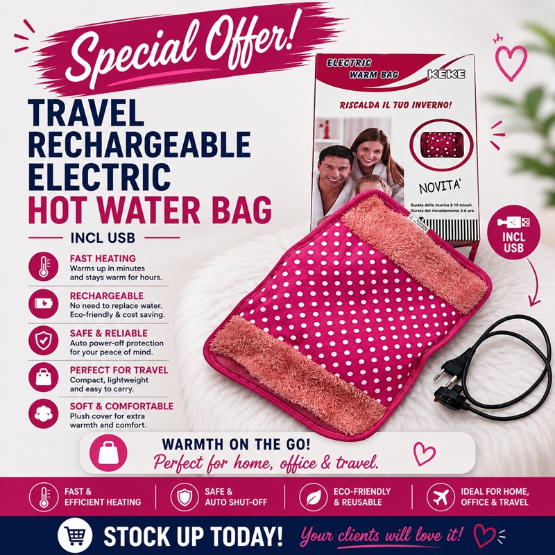 Travel Rechargeable Electric Hot Water Bag, Incl USB