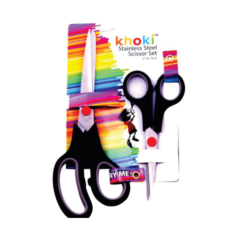 Plastic Handle Scissors Set of 2 S/S 21cm + 14cm