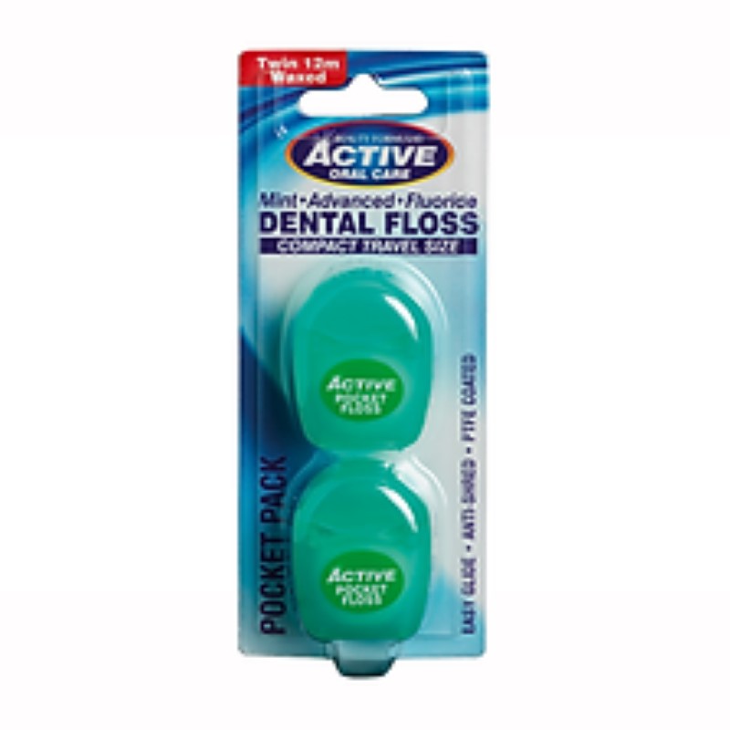 B/F Active Dental Floss Twin Pocket Pack Mint 2x12