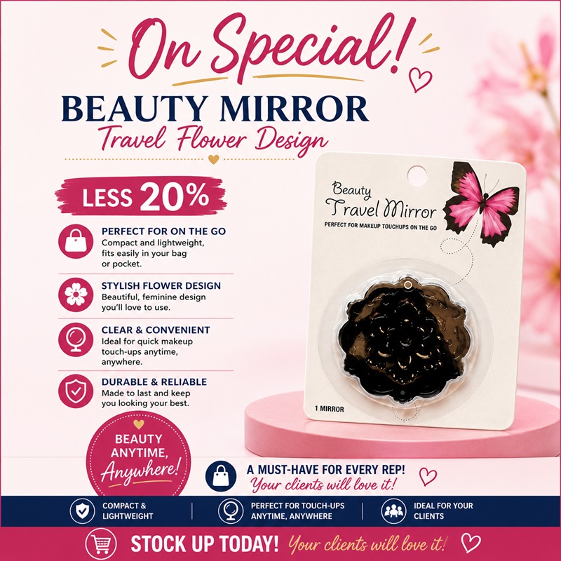 Beauty Mirror Travel Flower Design 20% OFF