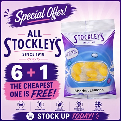 Stockleys Sugar free Sherbet Lemons 70g 6+1 cheapest free