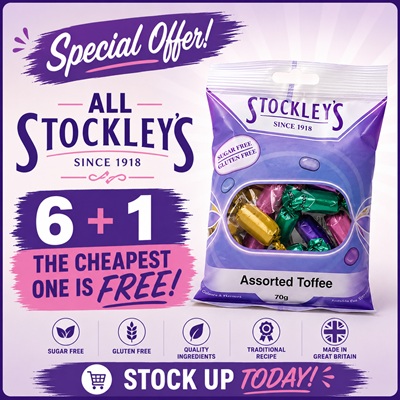 Stockleys Sugar Free Ass Toffees 70g 6+1 cheapest free