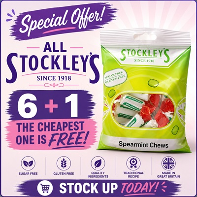 Stockleys Sugar Free Spearmint Chews 70g 6+1 cheapest free
