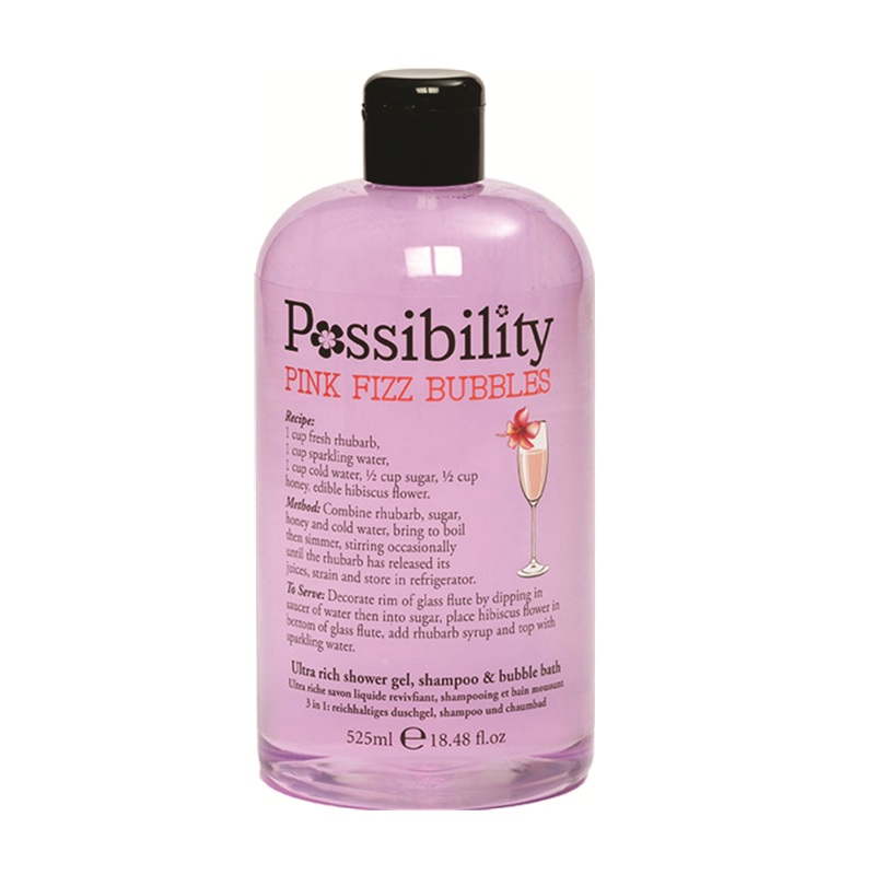 Pos 3 in 1 Shower Gel Shampoo Pink Fizz Bubbles 525ml