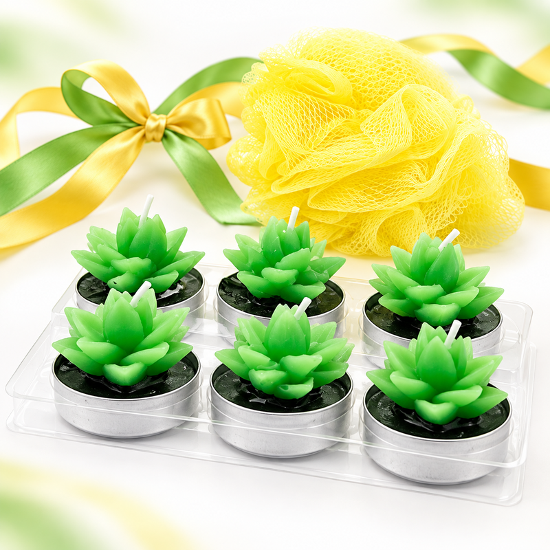 Gift Set Bath Tea-Light Candle Lotus Flowers & Body Scrubber