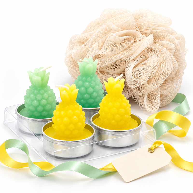 Gift Set Bath Tea-Lights Candle Pine & Body Scruber