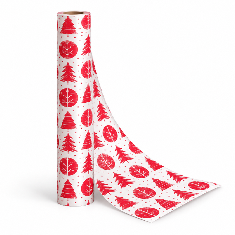 Counter Roll 10m Christmas Red Trees on White Paper