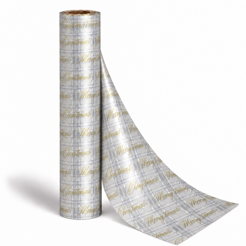 Counter Roll 100m Merry Christmas white Gold Tartan