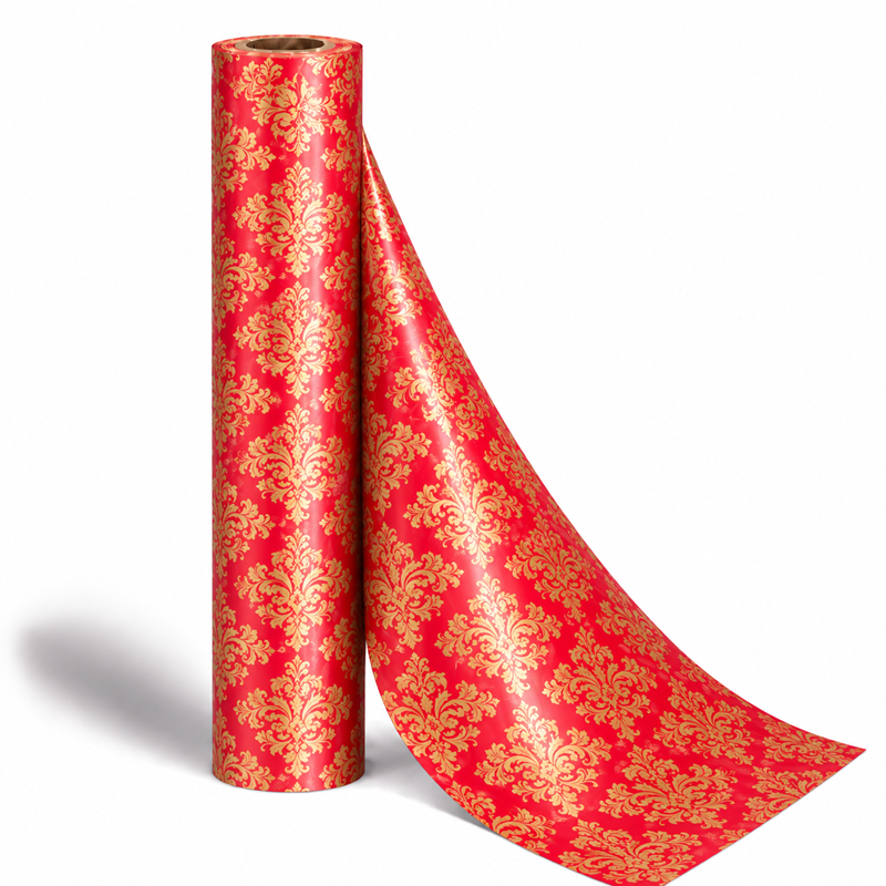 Counter Roll 50m Damask Red & Gold