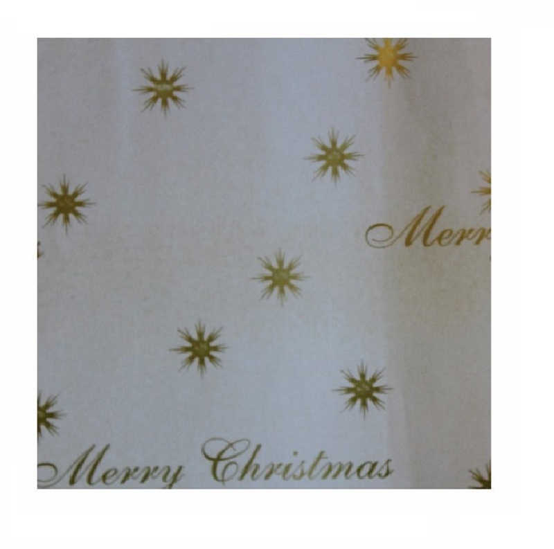 C/Roll Damask Merry Christmas Star White/Gold 50m