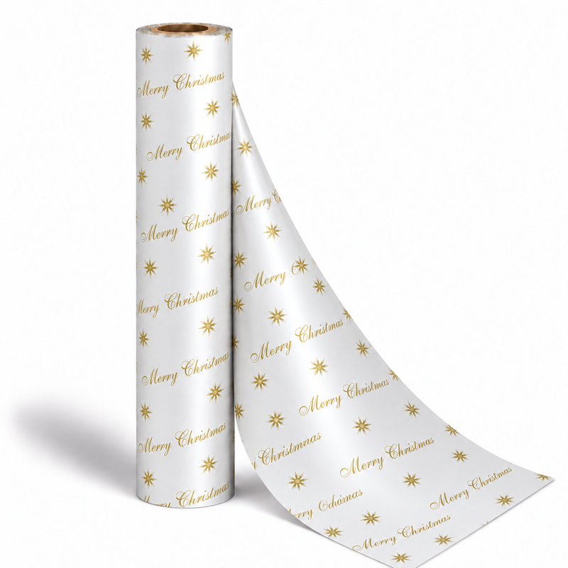 Counter Roll 50m Damask Merry Christmas Star White & Gold