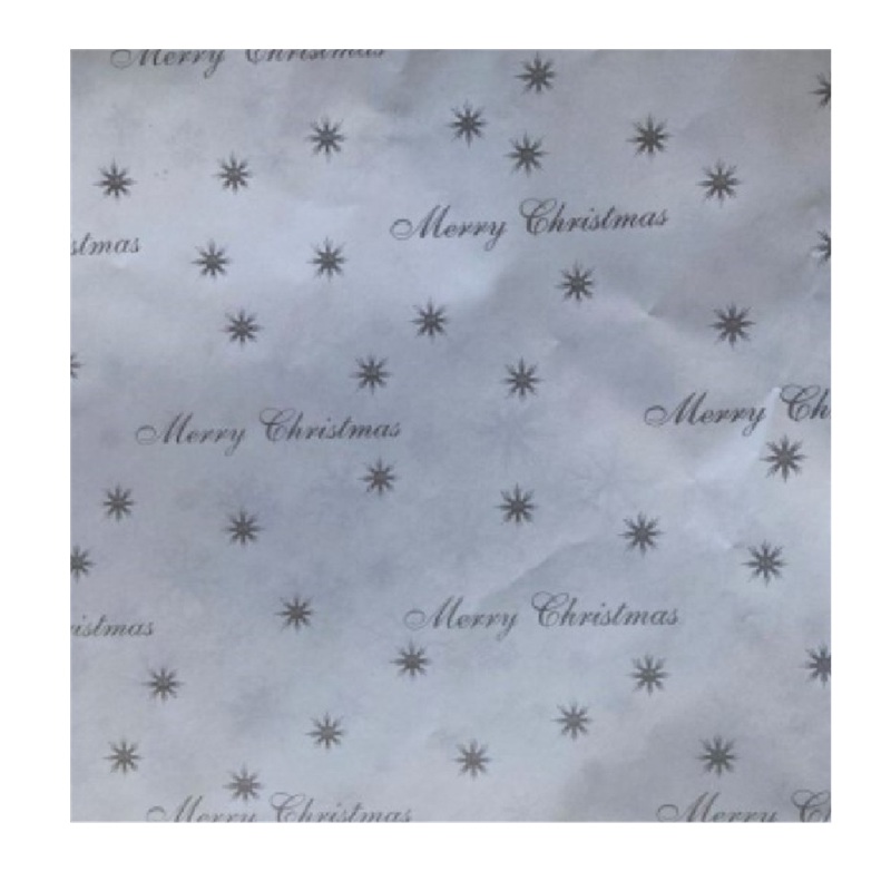 C/Roll Merry Christmas Star Silver on White 50m