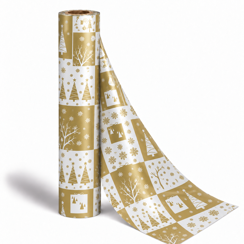 Counter Roll Christmas Snow Tree White & Gold 50m