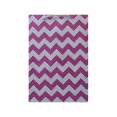 Gift Bag Medium White with Pink Zig Zag