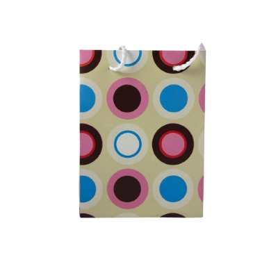 Gift Bag Small Beige with Blue/Pink/White Circles