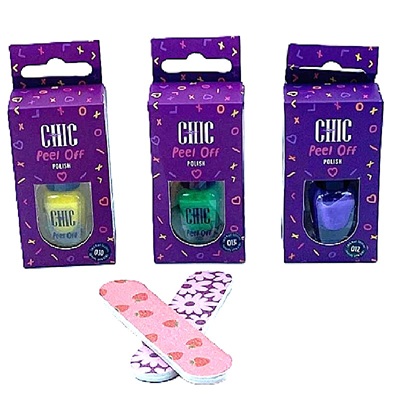 Peel Off Nail Polish 3pk with Emery Board