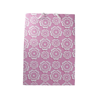 Gift Bag Large Pink with White Flowers