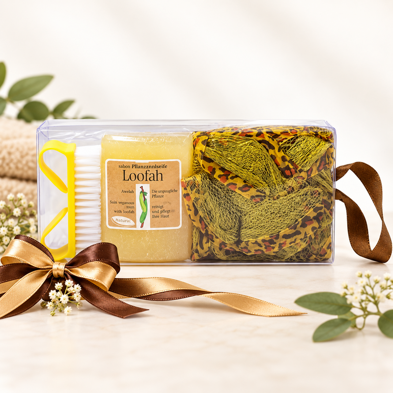 Gift Set Loofah Soap 125g Scrubber & Nail Brush
