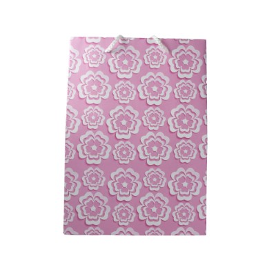Gift Bag Medium Pink with White Flowers