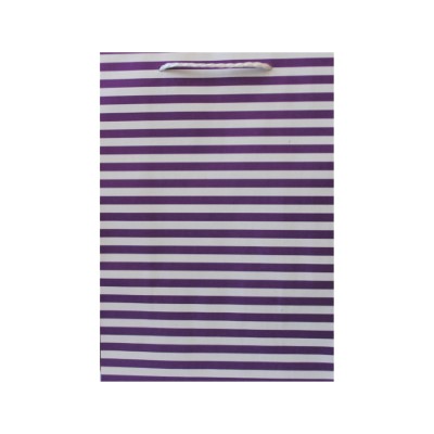 Gift Bag Medium White with thick Purple Stripes