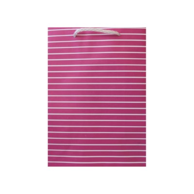 Gift Bag Medium Cerise with White Thin Stripes