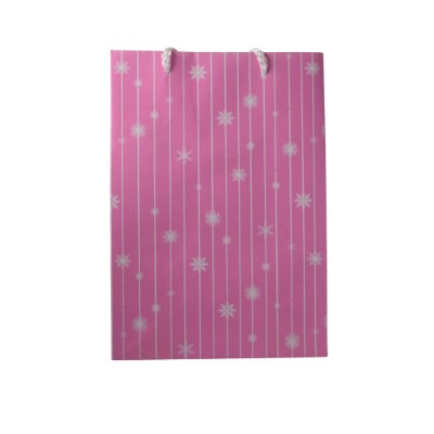 Gift Bag Medium Pink with White Snowflakes