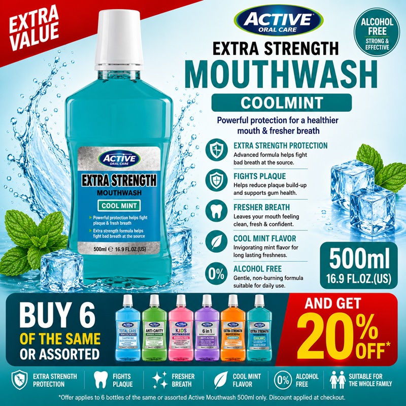 B/F Active Mouth Wash Extra Strength Coolmint 500m