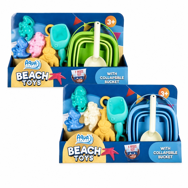 Toy Beach Collapsible Bucket Set Assorted Colours  7pcs