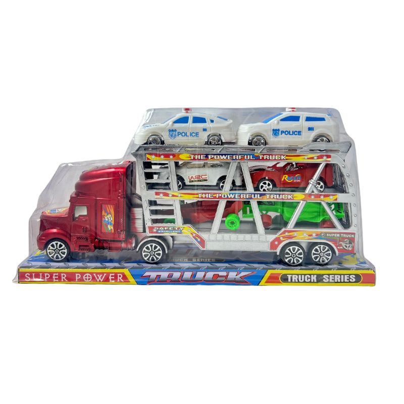 Toy Truck/Trailer with 6 Super Power Cars